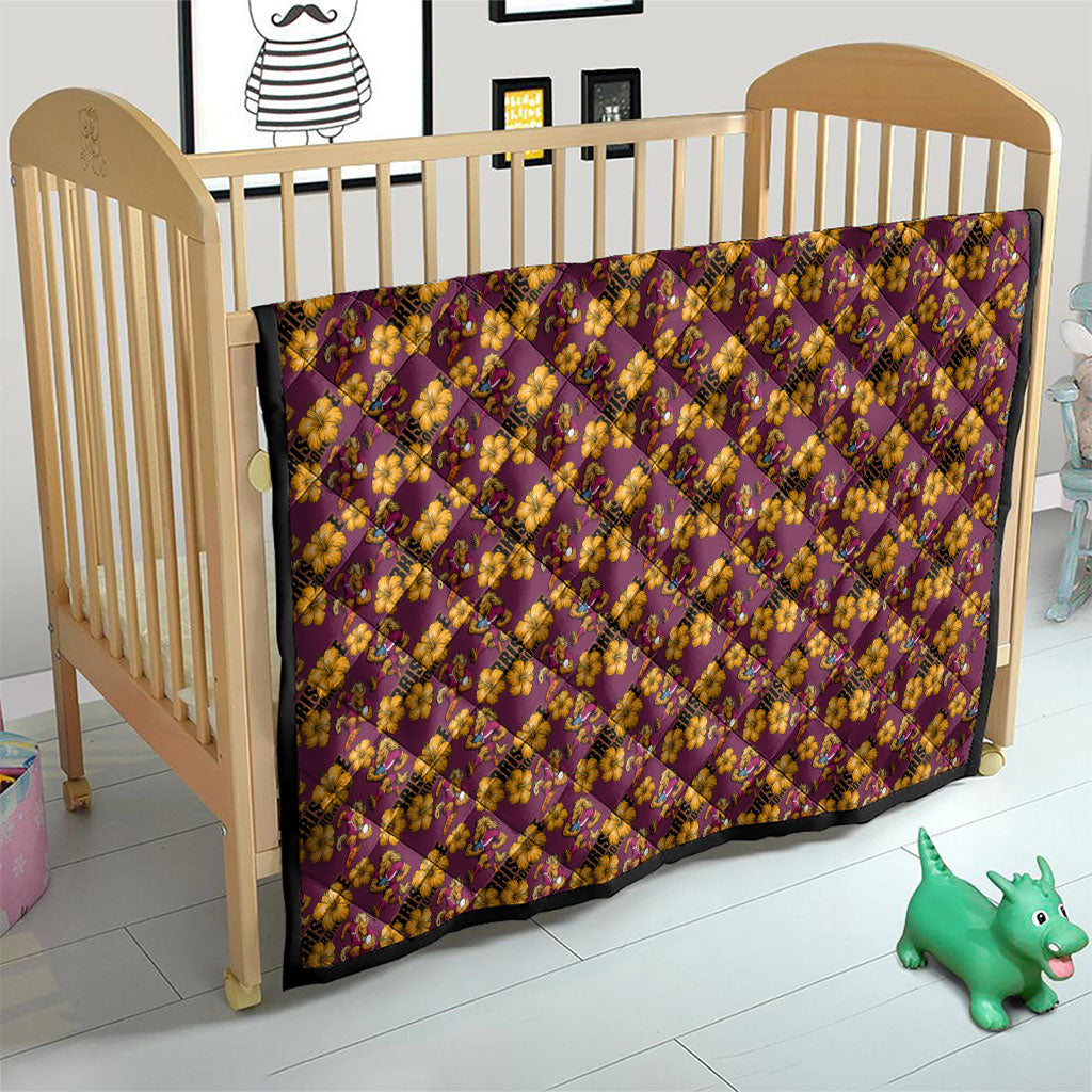 Brisbane Broncos Mascot Quilt Tropical Hibiscus Floral Seamless Rugby Mascot