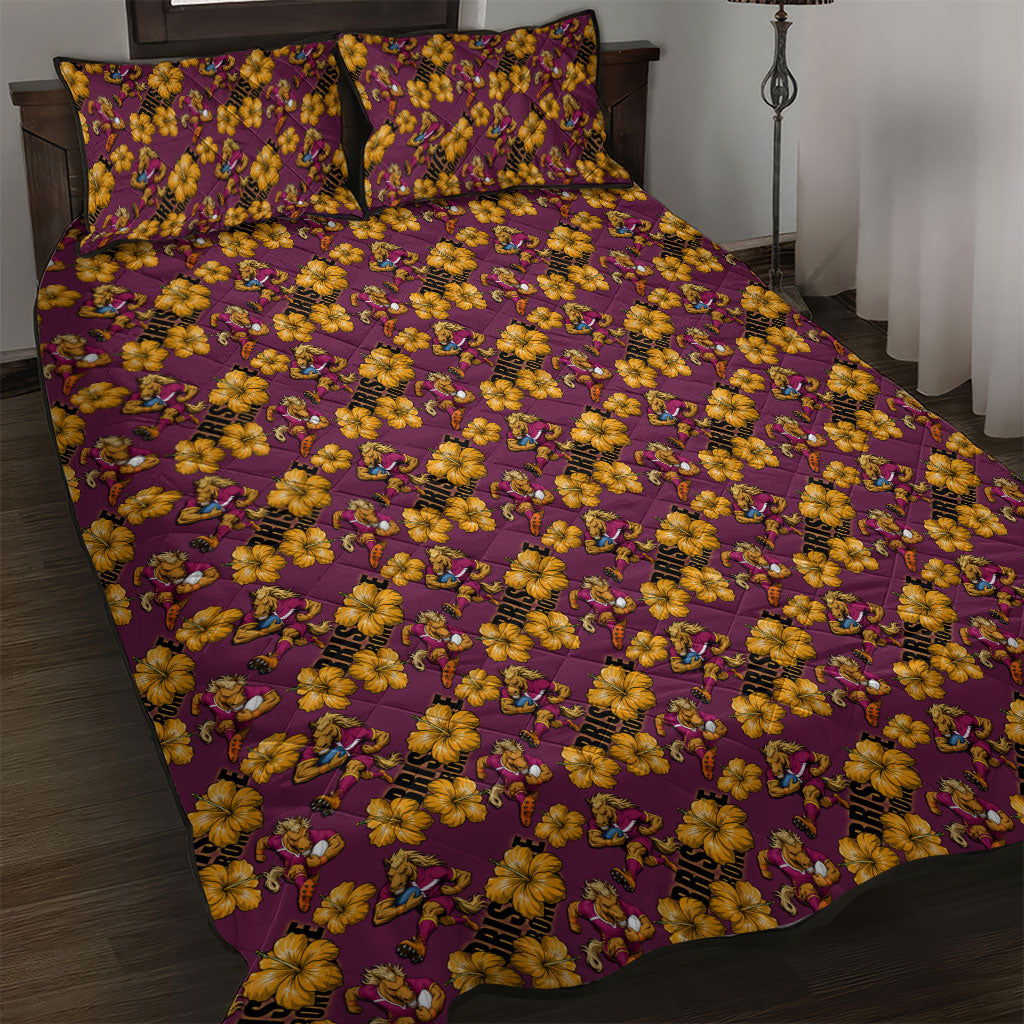 Brisbane Broncos Mascot Quilt Bed Set Tropical Hibiscus Floral Seamless Rugby Mascot