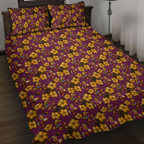 Brisbane Broncos Mascot Quilt Bed Set Tropical Hibiscus Floral Seamless Rugby Mascot