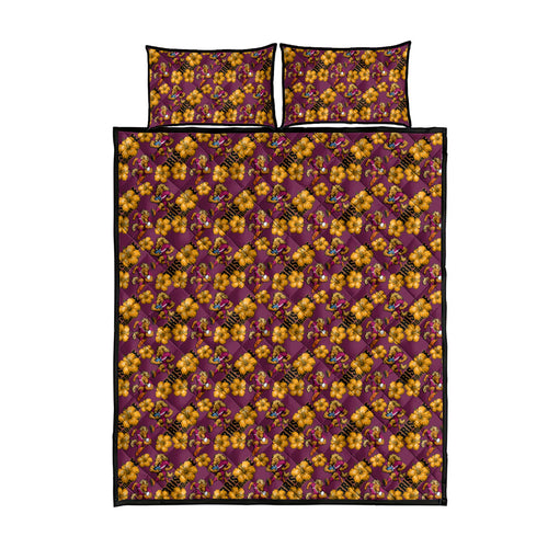 Brisbane Broncos Mascot Quilt Bed Set Tropical Hibiscus Floral Seamless Rugby Mascot