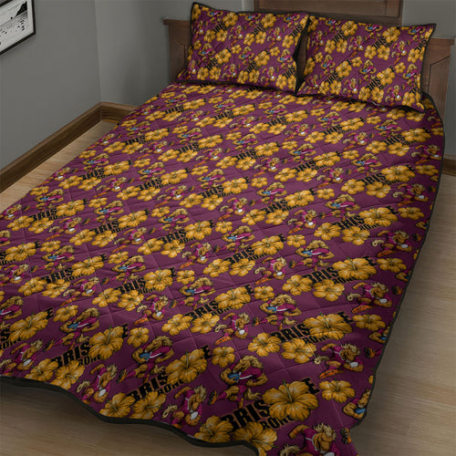 Brisbane Broncos Mascot Quilt Bed Set Tropical Hibiscus Floral Seamless Rugby Mascot