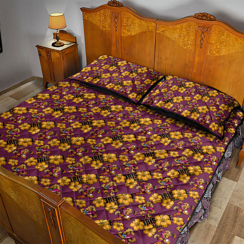 Brisbane Broncos Mascot Quilt Bed Set Tropical Hibiscus Floral Seamless Rugby Mascot