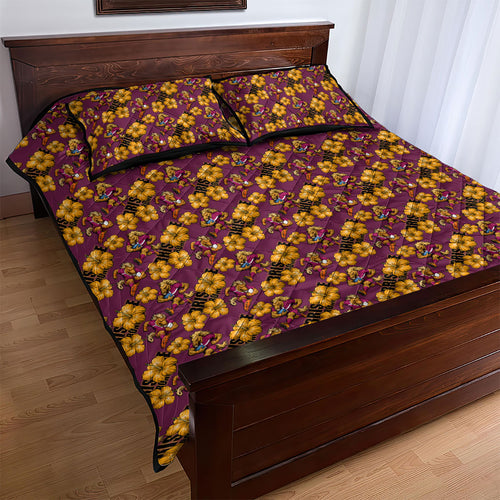 Brisbane Broncos Mascot Quilt Bed Set Tropical Hibiscus Floral Seamless Rugby Mascot