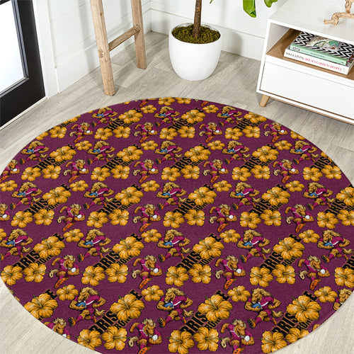 Brisbane Broncos Mascot Round Carpet Tropical Hibiscus Floral Seamless Rugby Mascot