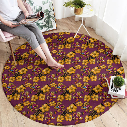 Brisbane Broncos Mascot Round Carpet Tropical Hibiscus Floral Seamless Rugby Mascot