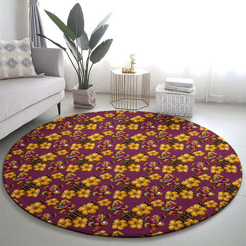 Brisbane Broncos Mascot Round Carpet Tropical Hibiscus Floral Seamless Rugby Mascot