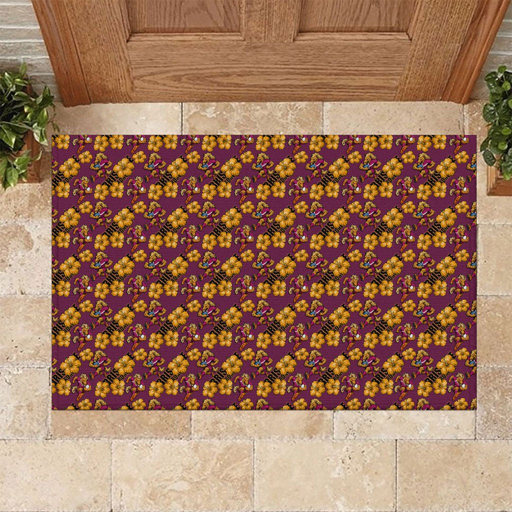 Brisbane Broncos Mascot Rubber Doormat Tropical Hibiscus Floral Seamless Rugby Mascot