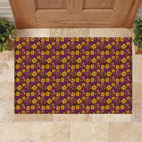 Brisbane Broncos Mascot Rubber Doormat Tropical Hibiscus Floral Seamless Rugby Mascot