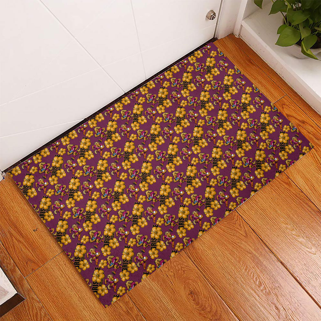 Brisbane Broncos Mascot Rubber Doormat Tropical Hibiscus Floral Seamless Rugby Mascot