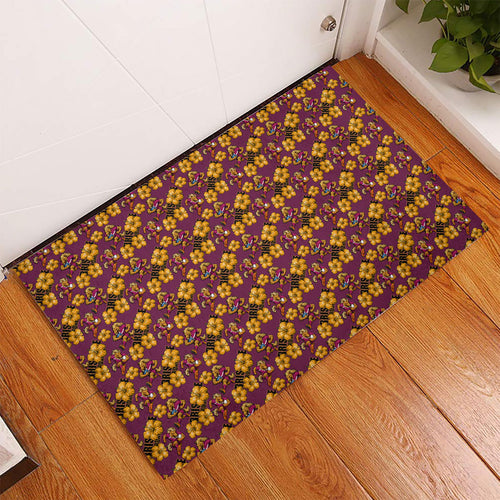 Brisbane Broncos Mascot Rubber Doormat Tropical Hibiscus Floral Seamless Rugby Mascot
