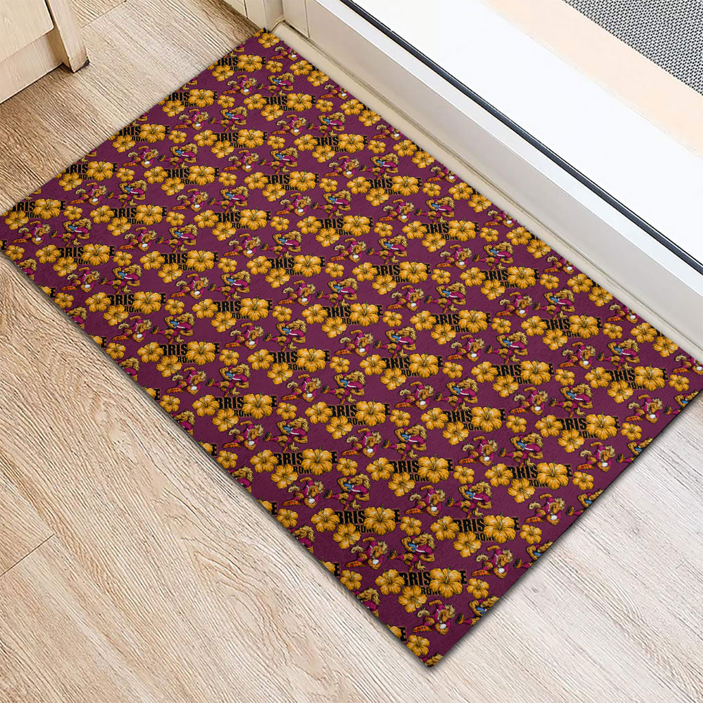 Brisbane Broncos Mascot Rubber Doormat Tropical Hibiscus Floral Seamless Rugby Mascot