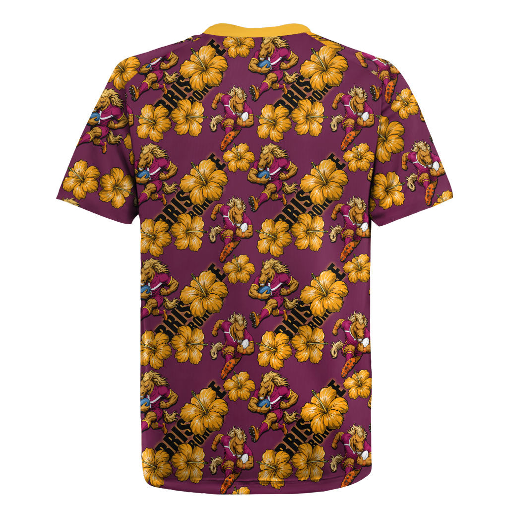 Brisbane Broncos Mascot Rugby Jersey Tropical Hibiscus Floral Seamless Rugby Mascot