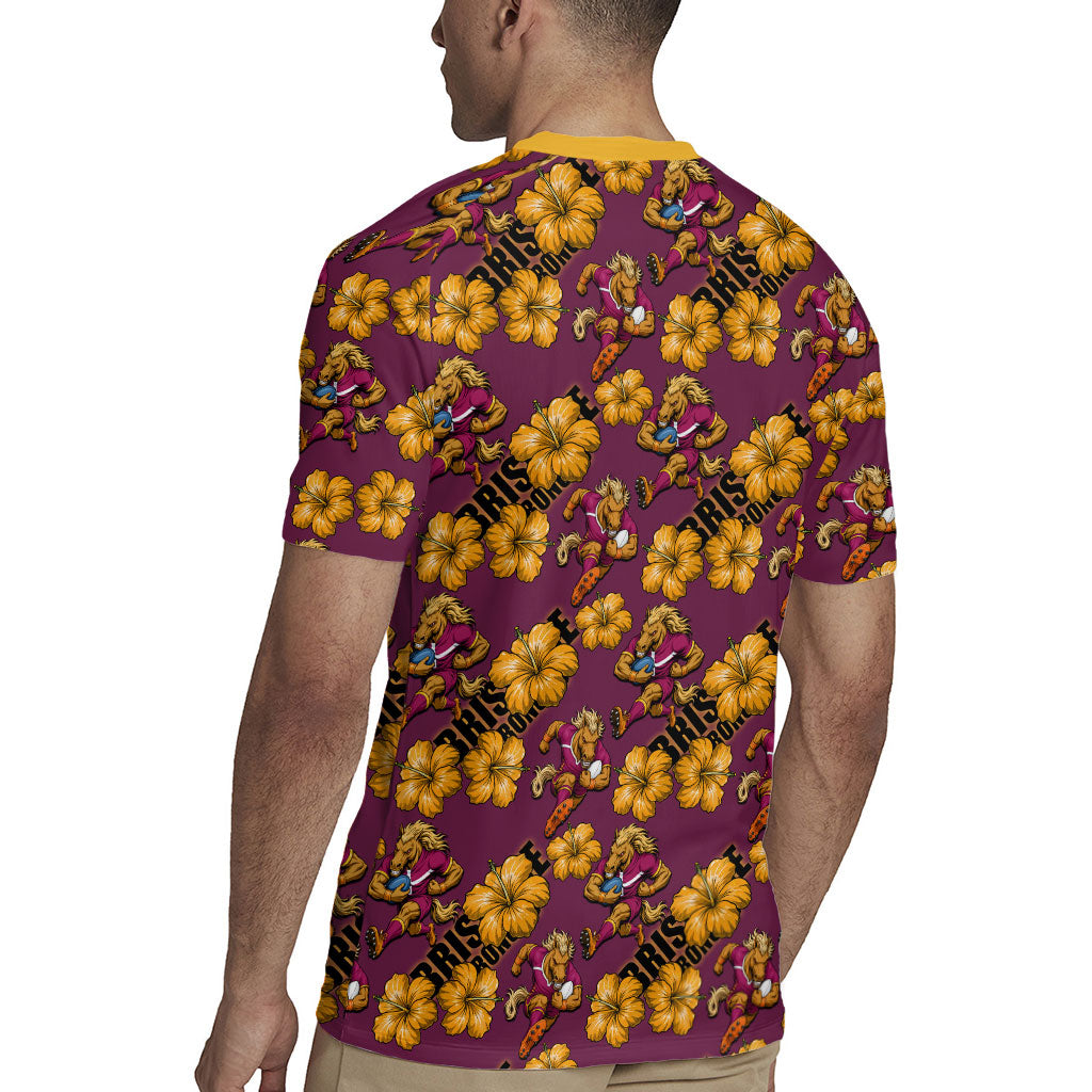Brisbane Broncos Mascot Rugby Jersey Tropical Hibiscus Floral Seamless Rugby Mascot