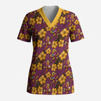 Brisbane Broncos Mascot Scrub Top Tropical Hibiscus Floral Seamless Rugby Mascot