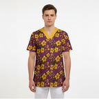 Brisbane Broncos Mascot Scrub Top Tropical Hibiscus Floral Seamless Rugby Mascot