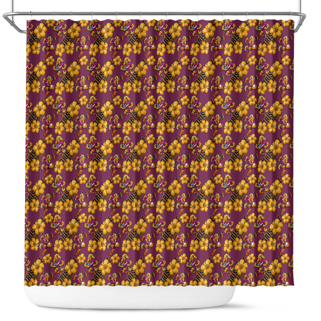 Brisbane Broncos Mascot Shower Curtain Tropical Hibiscus Floral Seamless Rugby Mascot