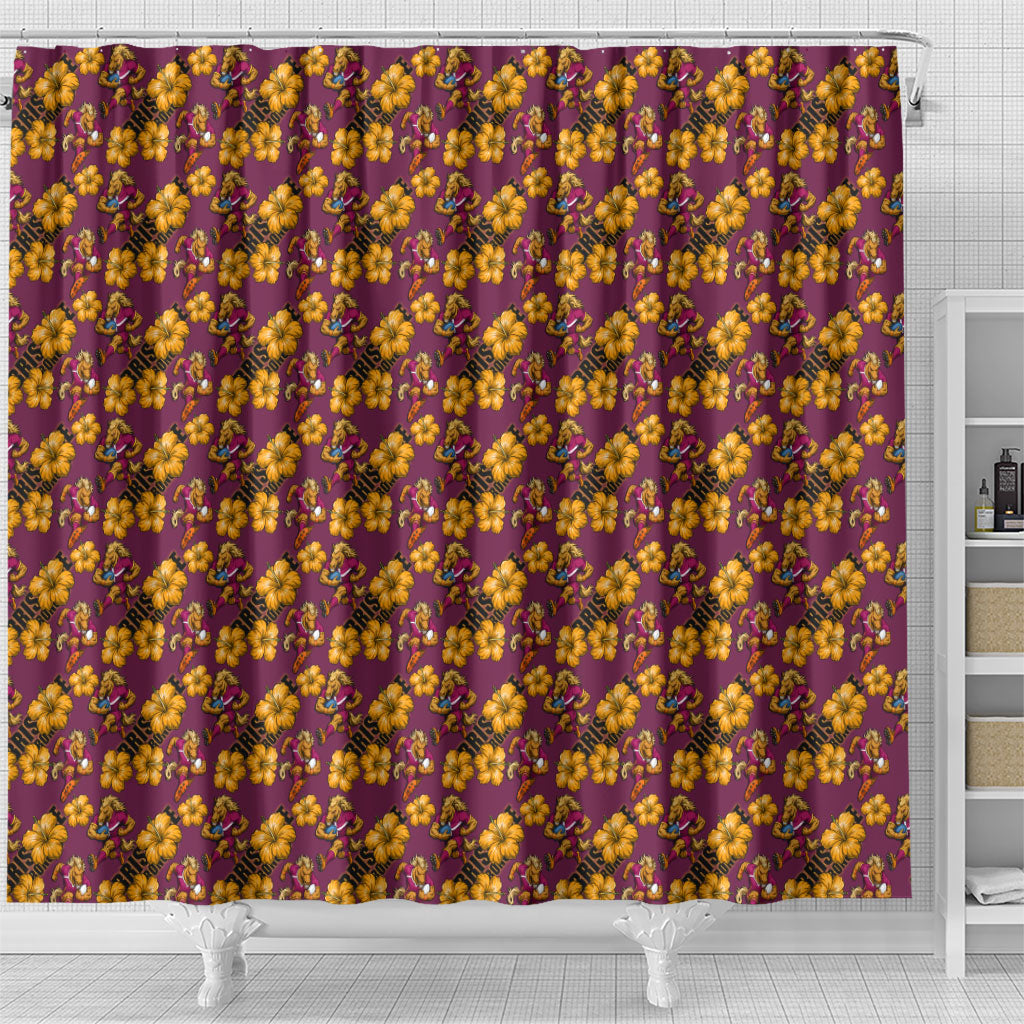 Brisbane Broncos Mascot Shower Curtain Tropical Hibiscus Floral Seamless Rugby Mascot