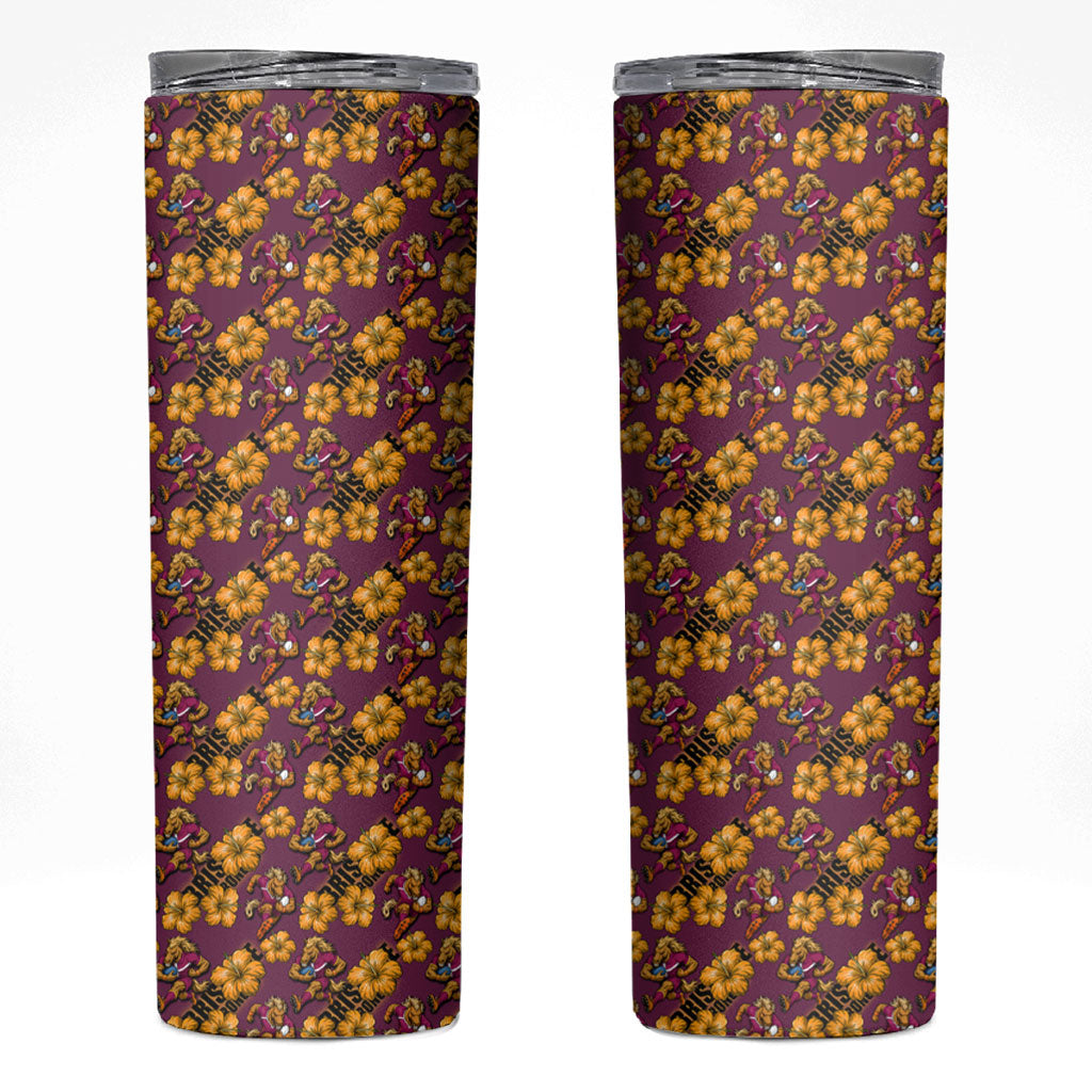 Brisbane Broncos Mascot Skinny Tumbler Tropical Hibiscus Floral Seamless Rugby Mascot