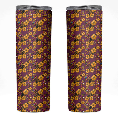 Brisbane Broncos Mascot Skinny Tumbler Tropical Hibiscus Floral Seamless Rugby Mascot