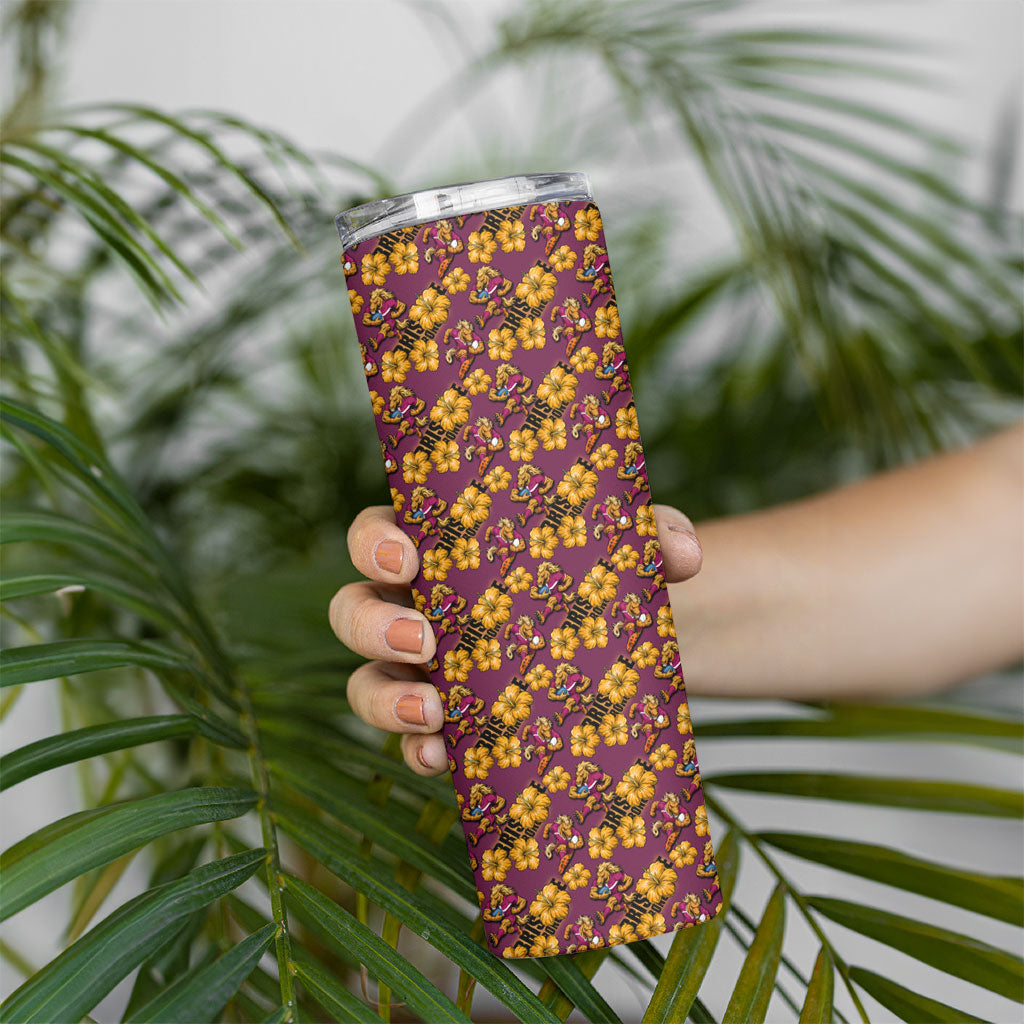 Brisbane Broncos Mascot Skinny Tumbler Tropical Hibiscus Floral Seamless Rugby Mascot