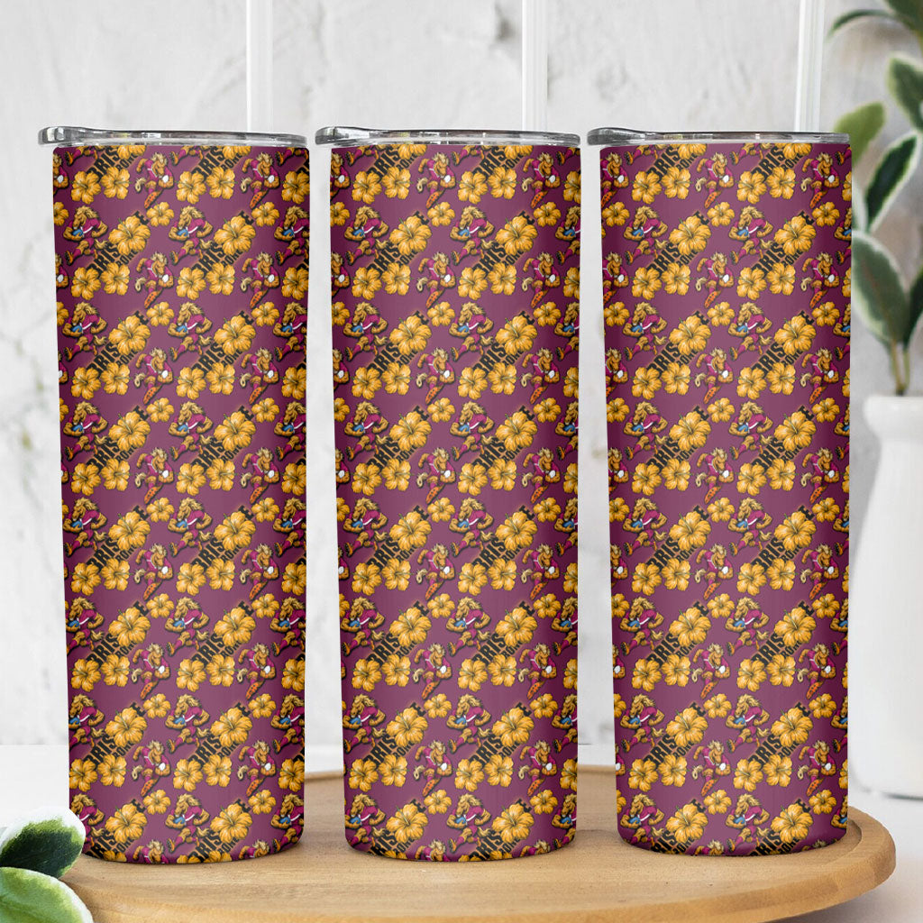 Brisbane Broncos Mascot Skinny Tumbler Tropical Hibiscus Floral Seamless Rugby Mascot