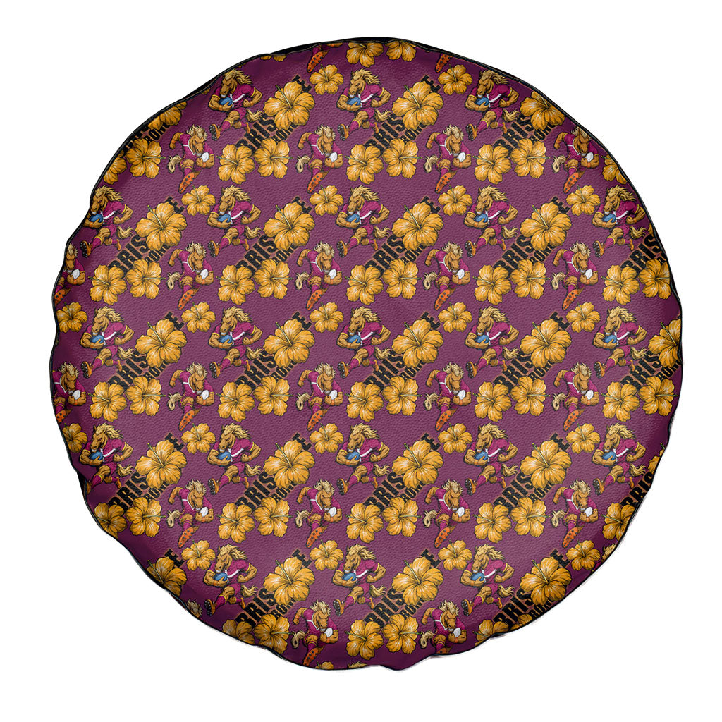 Brisbane Broncos Mascot Spare Tire Cover Tropical Hibiscus Floral Seamless Rugby Mascot