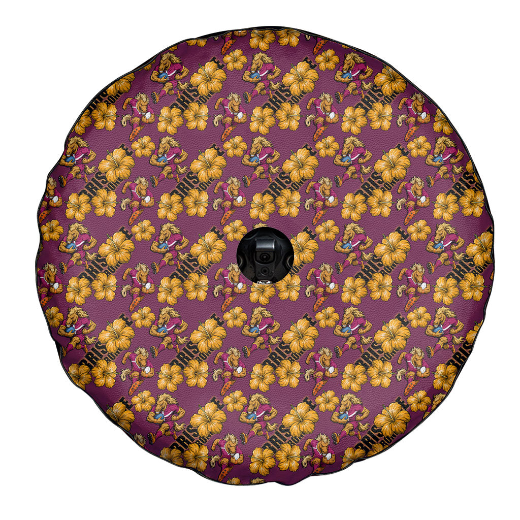Brisbane Broncos Mascot Spare Tire Cover Tropical Hibiscus Floral Seamless Rugby Mascot