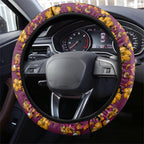 Brisbane Broncos Mascot Steering Wheel Cover Tropical Hibiscus Floral Seamless Rugby Mascot