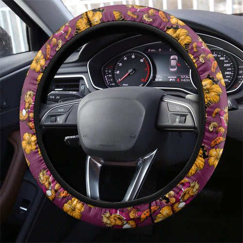 Brisbane Broncos Mascot Steering Wheel Cover Tropical Hibiscus Floral Seamless Rugby Mascot
