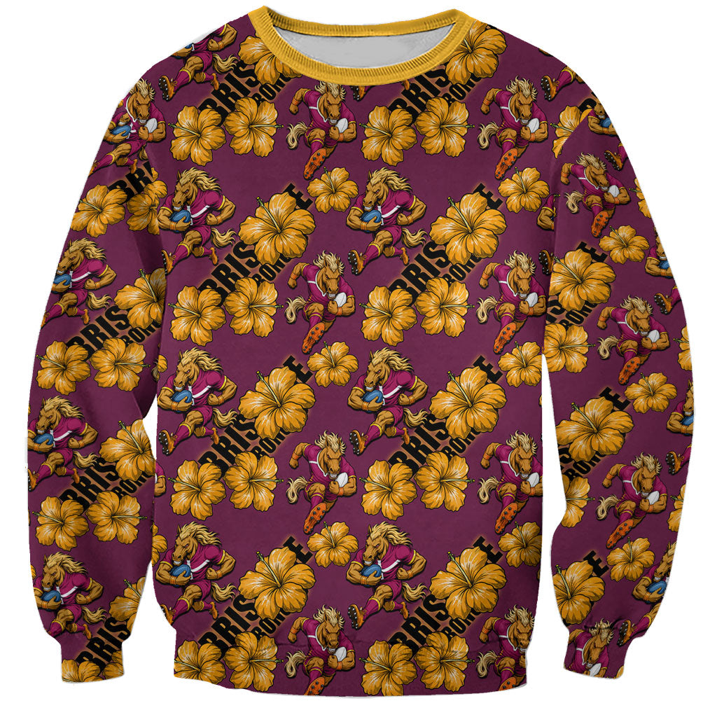 Brisbane Broncos Mascot Sweatshirt Tropical Hibiscus Floral Seamless Rugby Mascot