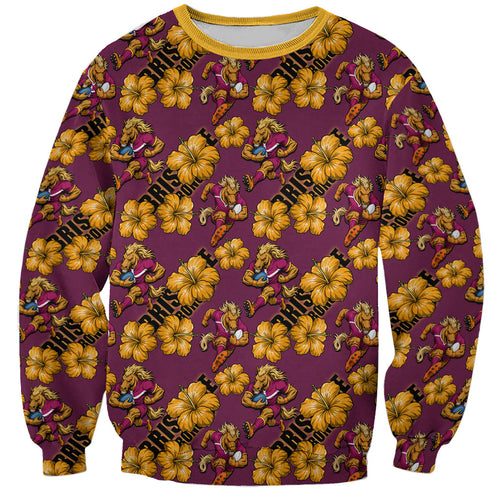 Brisbane Broncos Mascot Sweatshirt Tropical Hibiscus Floral Seamless Rugby Mascot