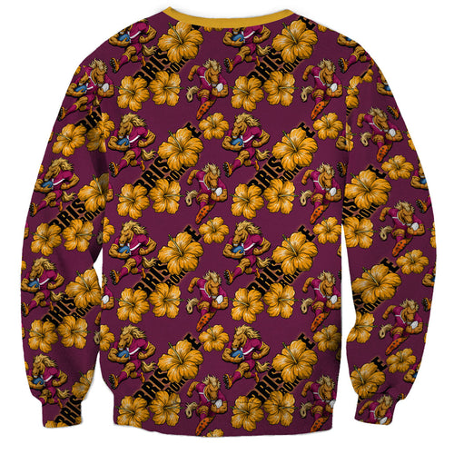 Brisbane Broncos Mascot Sweatshirt Tropical Hibiscus Floral Seamless Rugby Mascot