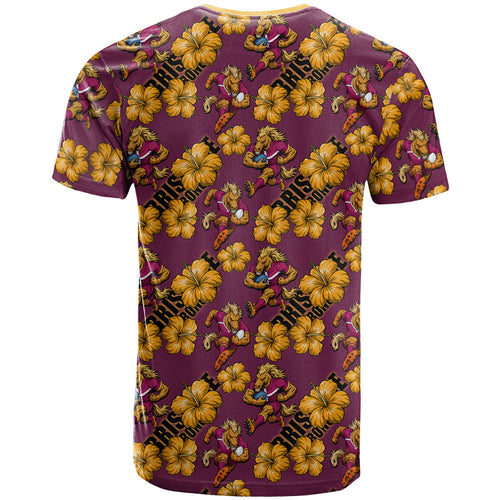 Brisbane Broncos Mascot T Shirt Tropical Hibiscus Floral Seamless Rugby Mascot