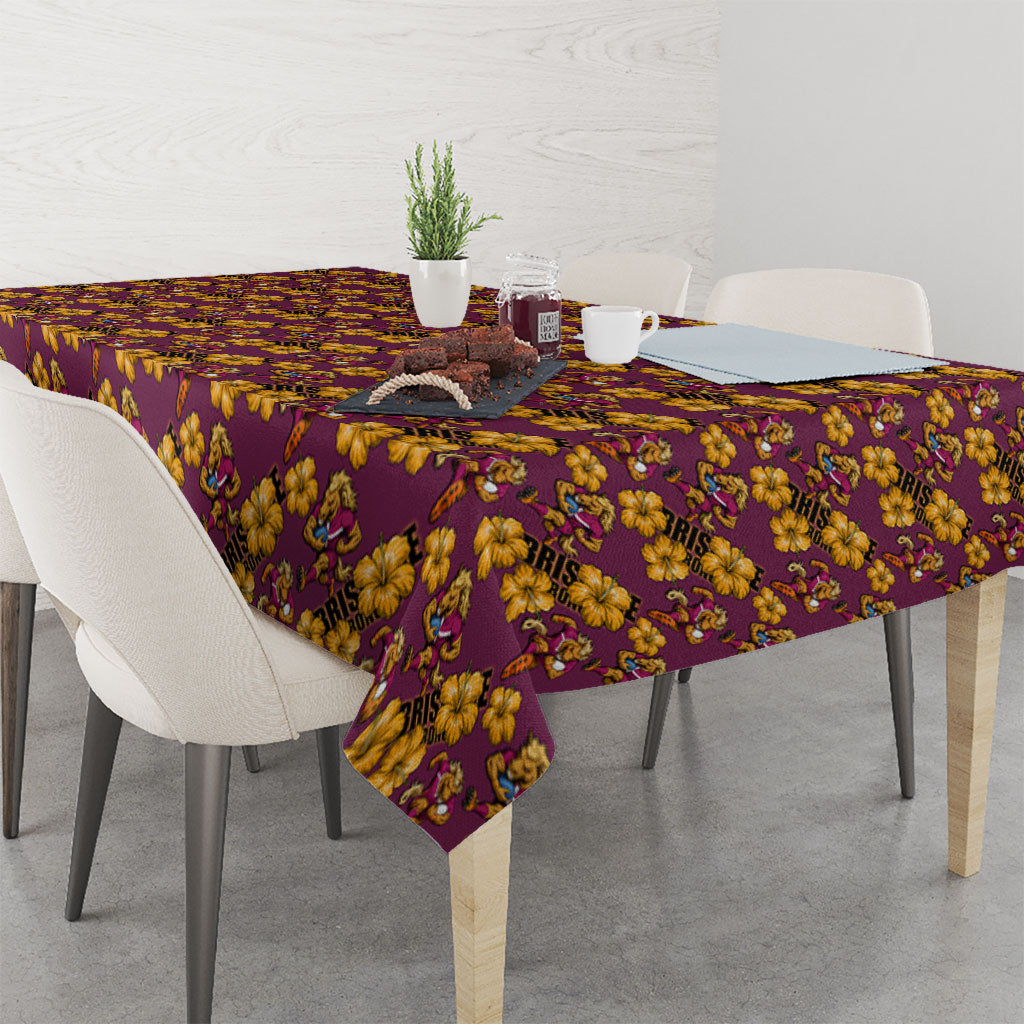 Brisbane Broncos Mascot Tablecloth Tropical Hibiscus Floral Seamless Rugby Mascot