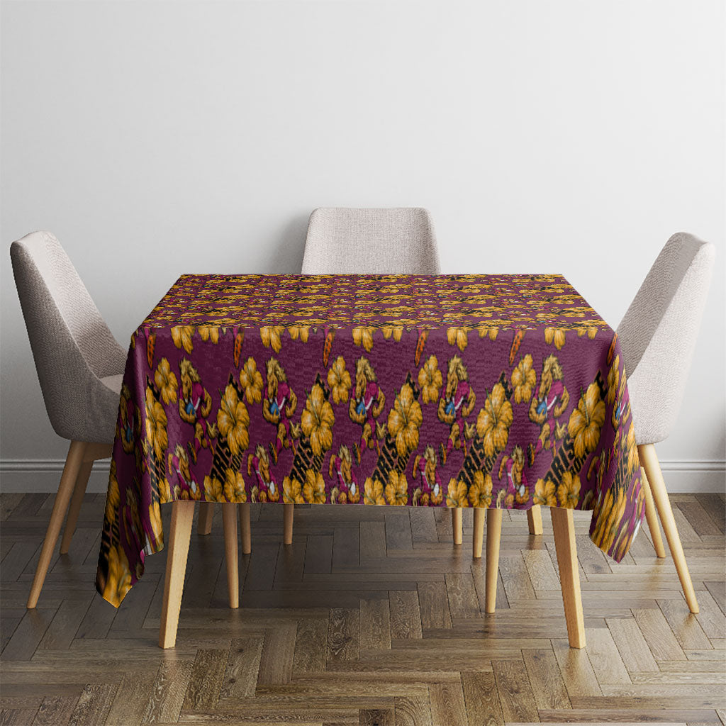 Brisbane Broncos Mascot Tablecloth Tropical Hibiscus Floral Seamless Rugby Mascot