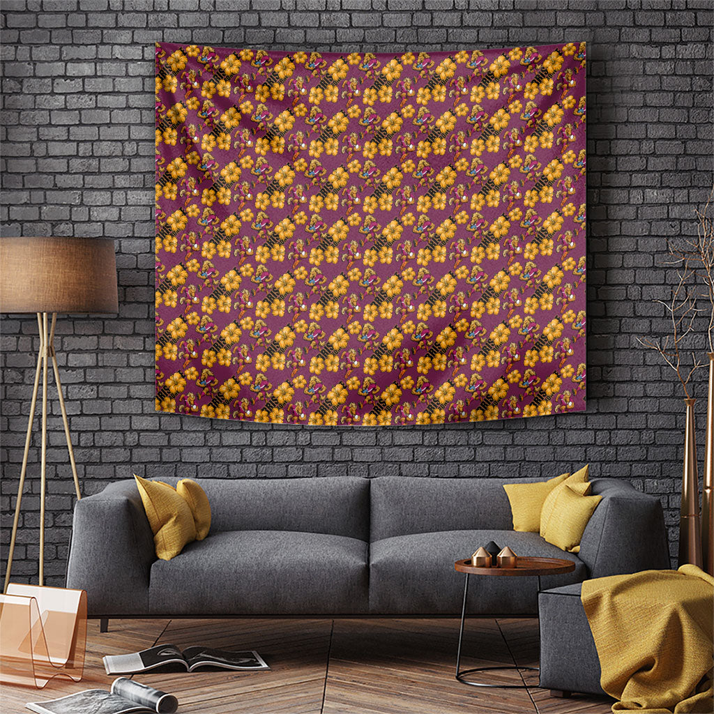 Brisbane Broncos Mascot Tapestry Tropical Hibiscus Floral Seamless Rugby Mascot