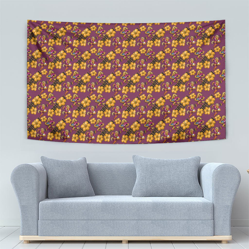 Brisbane Broncos Mascot Tapestry Tropical Hibiscus Floral Seamless Rugby Mascot