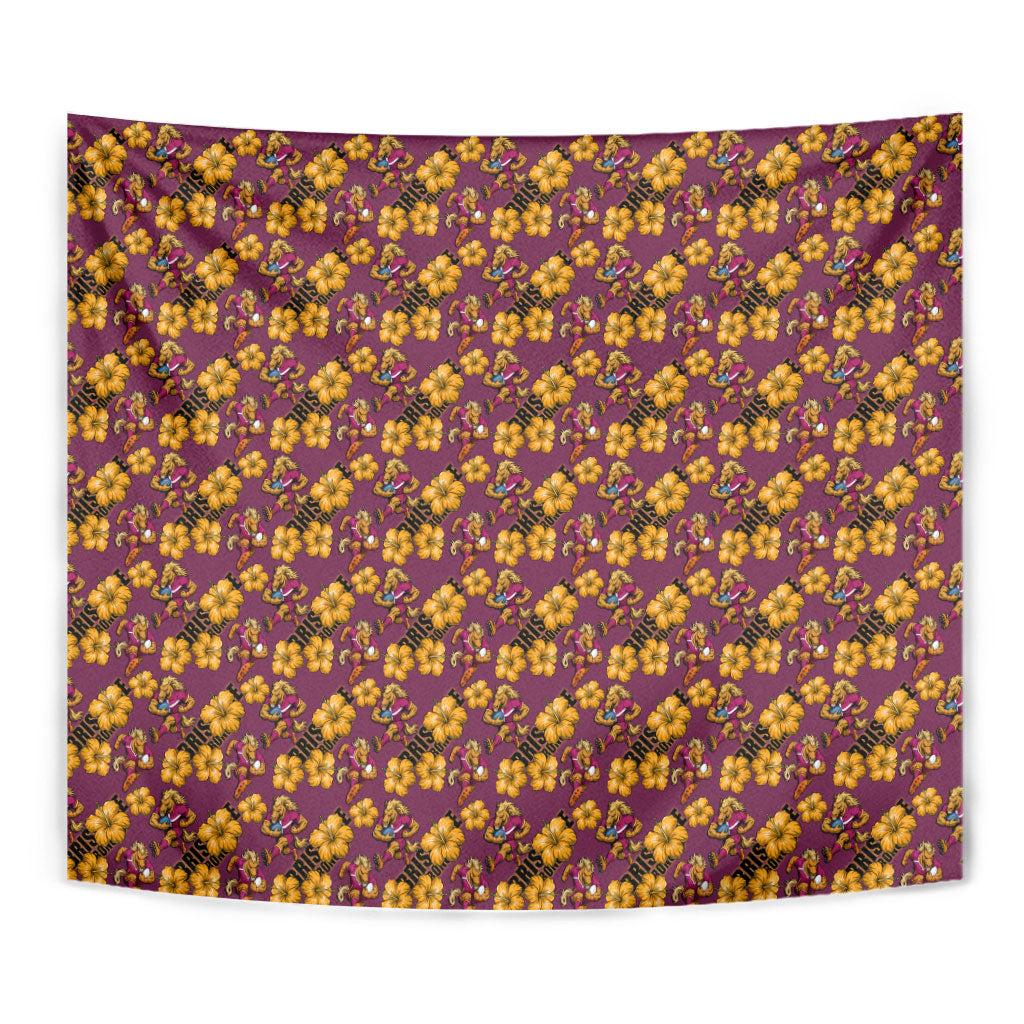 Brisbane Broncos Mascot Tapestry Tropical Hibiscus Floral Seamless Rugby Mascot