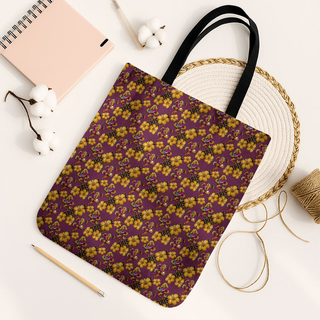 Brisbane Broncos Mascot Tote Bag Tropical Hibiscus Floral Seamless Rugby Mascot
