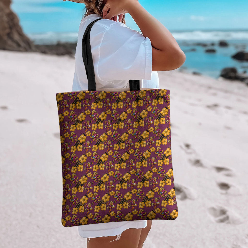 Brisbane Broncos Mascot Tote Bag Tropical Hibiscus Floral Seamless Rugby Mascot
