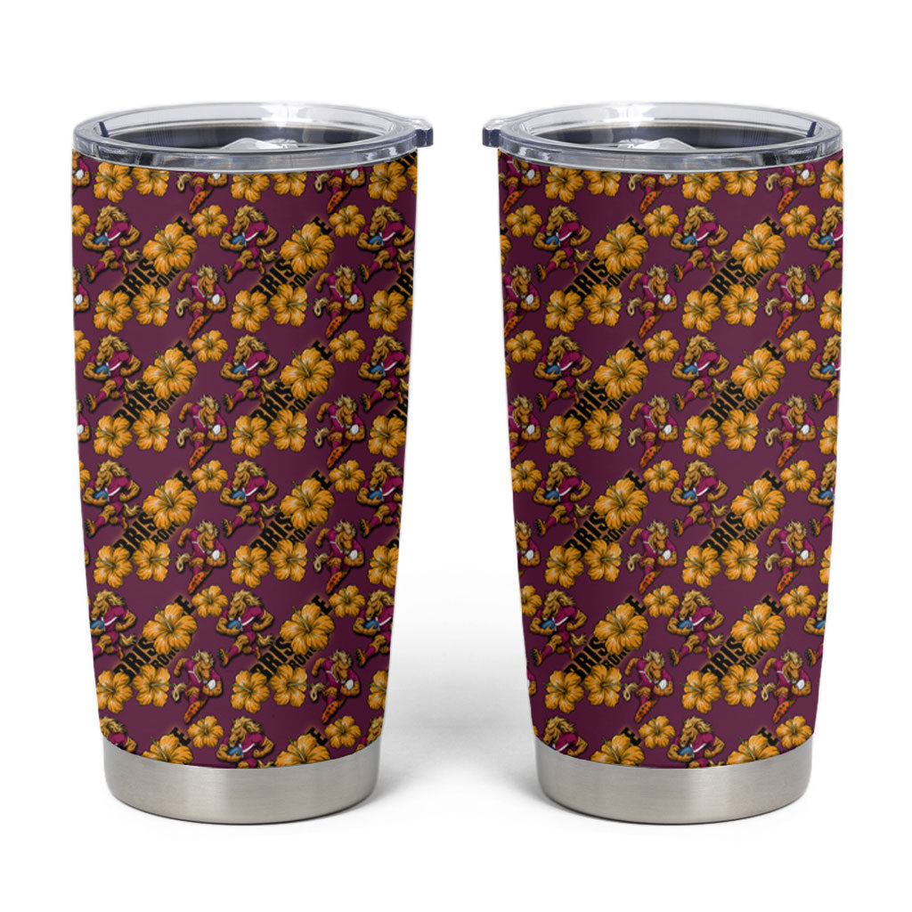 Brisbane Broncos Mascot Tumbler Cup Tropical Hibiscus Floral Seamless Rugby Mascot