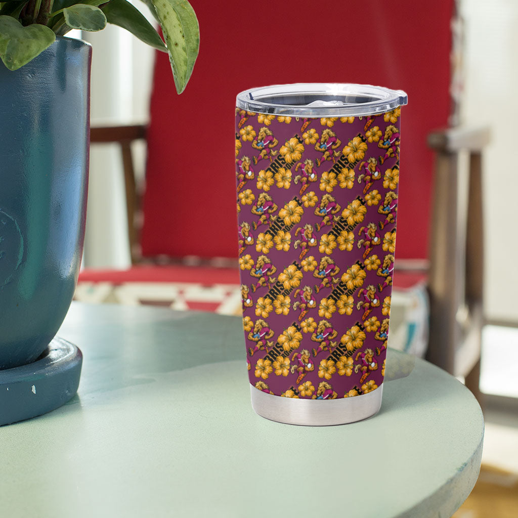 Brisbane Broncos Mascot Tumbler Cup Tropical Hibiscus Floral Seamless Rugby Mascot