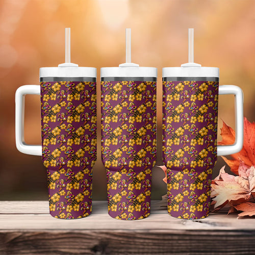 Brisbane Broncos Mascot Tumbler With Handle Tropical Hibiscus Floral Seamless Rugby Mascot