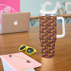 Brisbane Broncos Mascot Tumbler With Handle Tropical Hibiscus Floral Seamless Rugby Mascot