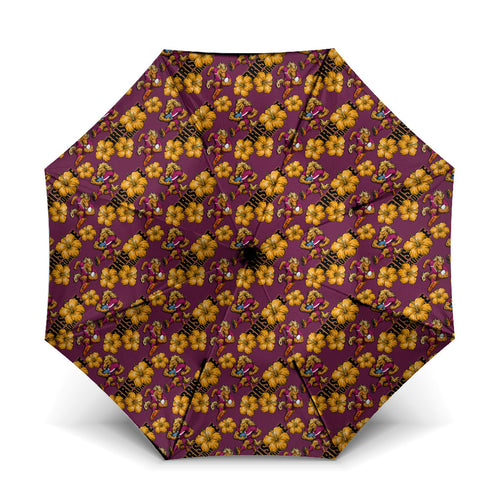 Brisbane Broncos Mascot Umbrella Tropical Hibiscus Floral Seamless Rugby Mascot