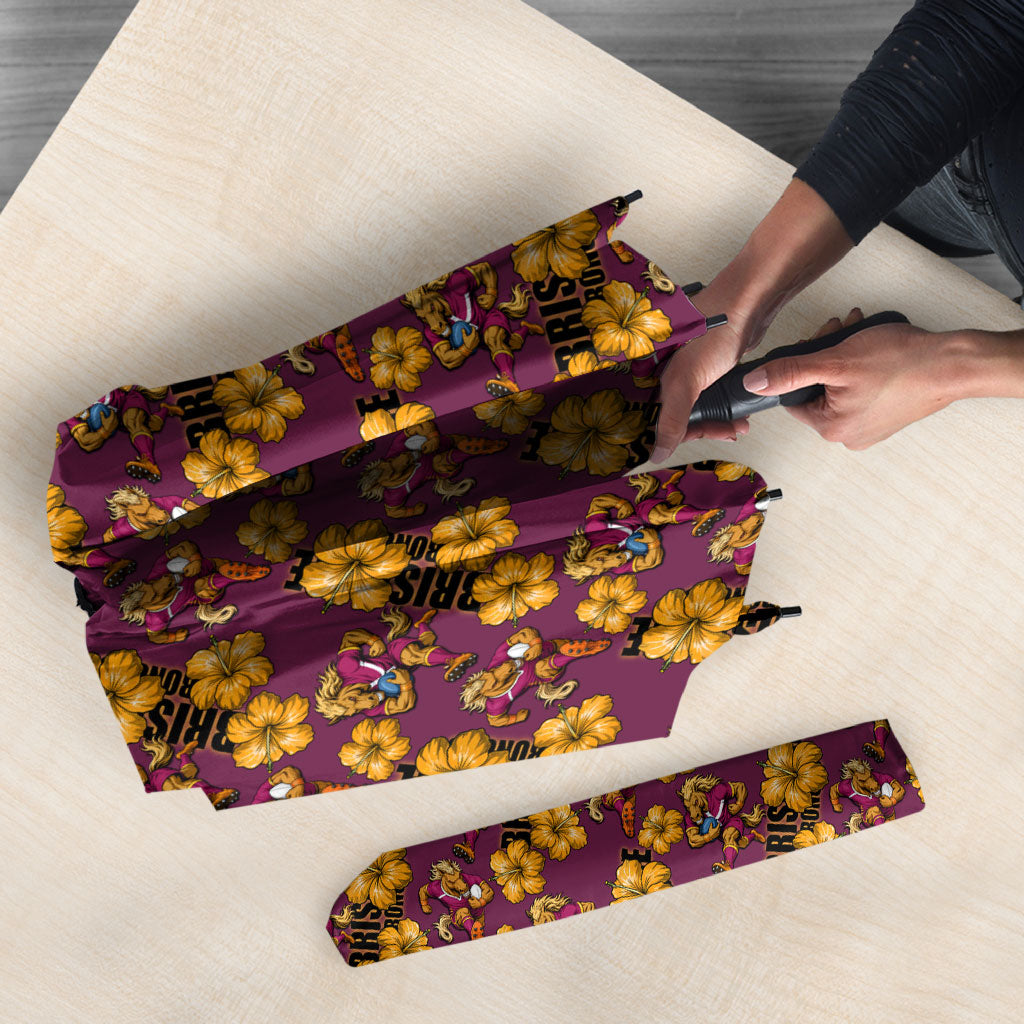 Brisbane Broncos Mascot Umbrella Tropical Hibiscus Floral Seamless Rugby Mascot
