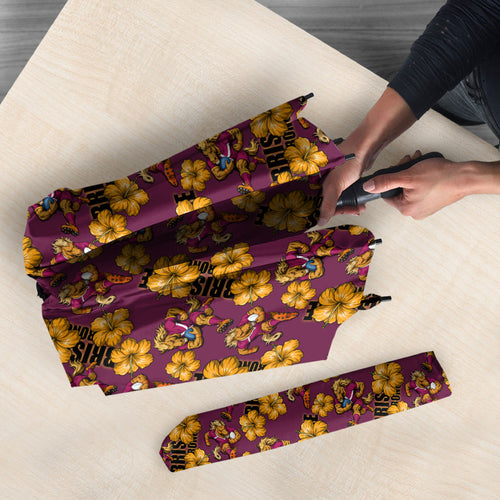 Brisbane Broncos Mascot Umbrella Tropical Hibiscus Floral Seamless Rugby Mascot