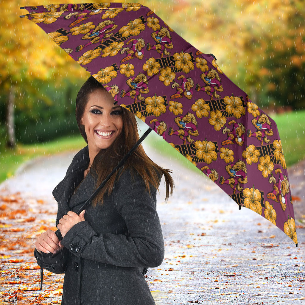 Brisbane Broncos Mascot Umbrella Tropical Hibiscus Floral Seamless Rugby Mascot