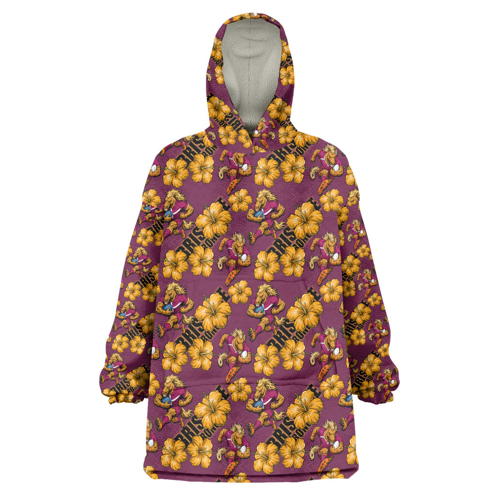 Brisbane Broncos Mascot Wearable Blanket Hoodie Tropical Hibiscus Floral Seamless Rugby Mascot