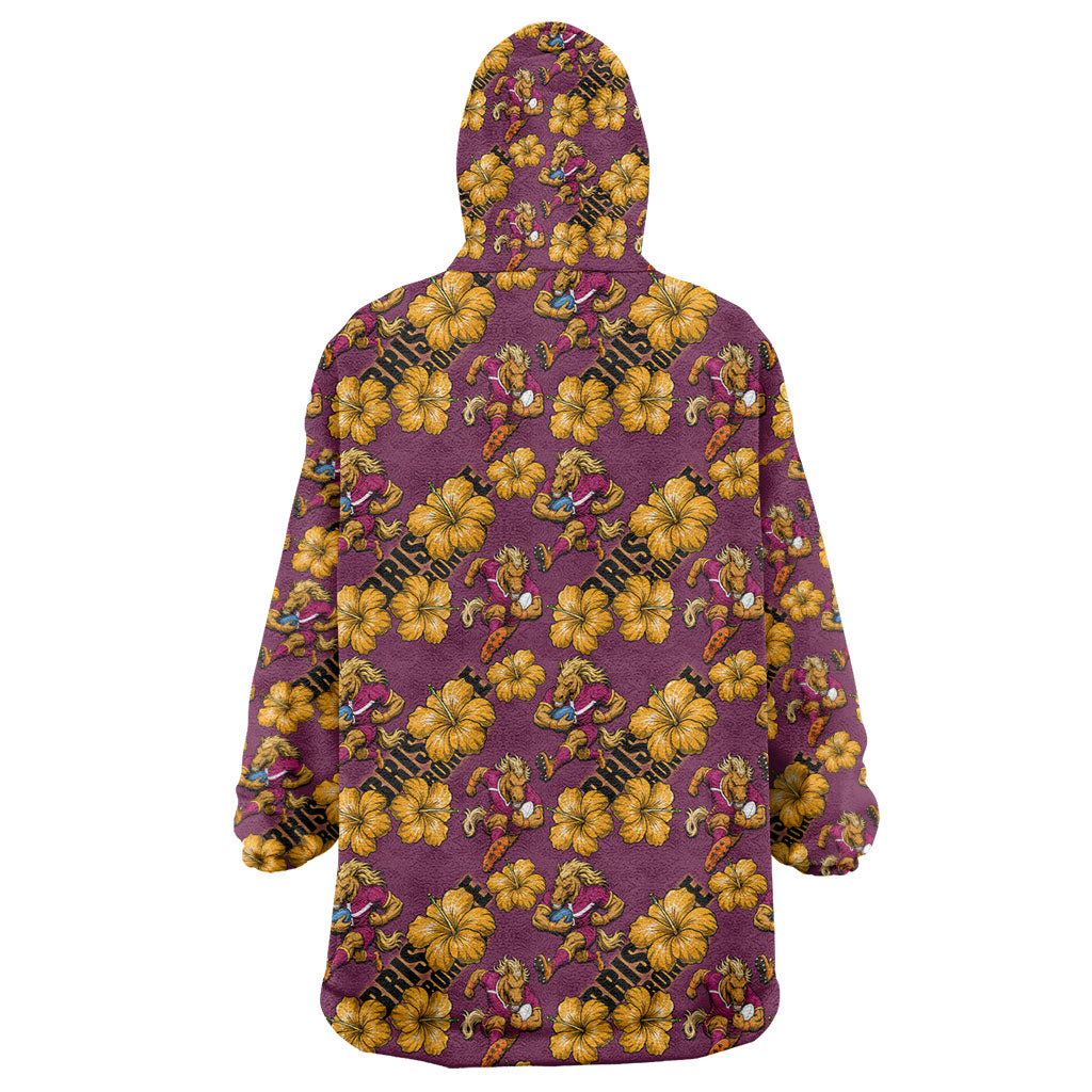 Brisbane Broncos Mascot Wearable Blanket Hoodie Tropical Hibiscus Floral Seamless Rugby Mascot